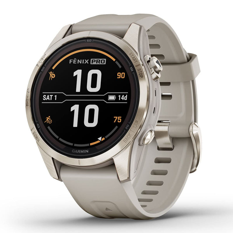 Garmin fēnix 7S Pro Sapphire Solar, Multisport GPS Smartwatch, Built-in Flashlight, Solar Charging Capability, Sand